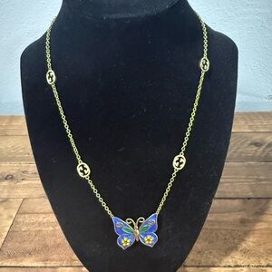 Elegant Blue and Gold Gucci  Butterfly Necklace